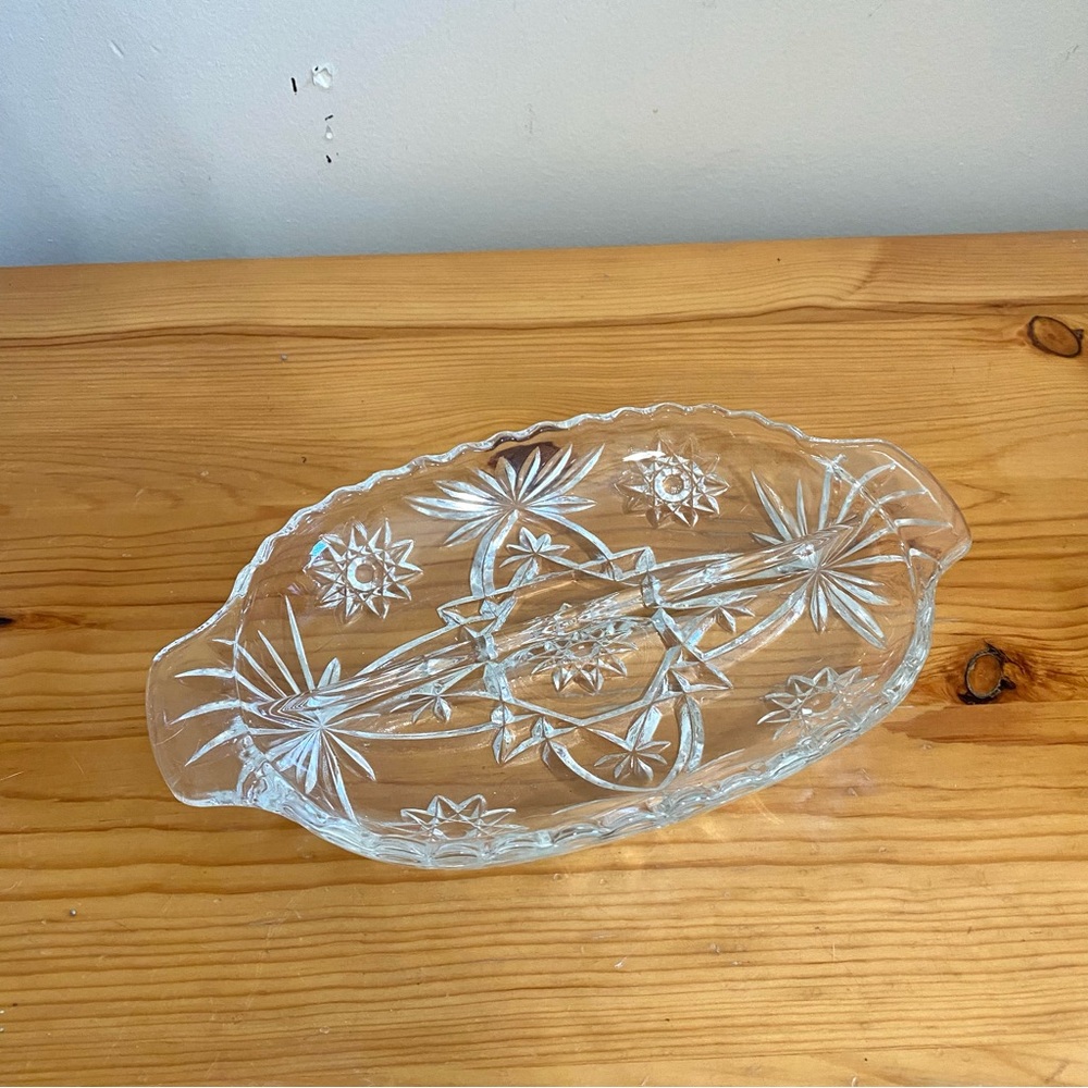 Vintage EAPC Anchor Hocking Clear Glass Relish Dish Divided Plate Trinket Holder